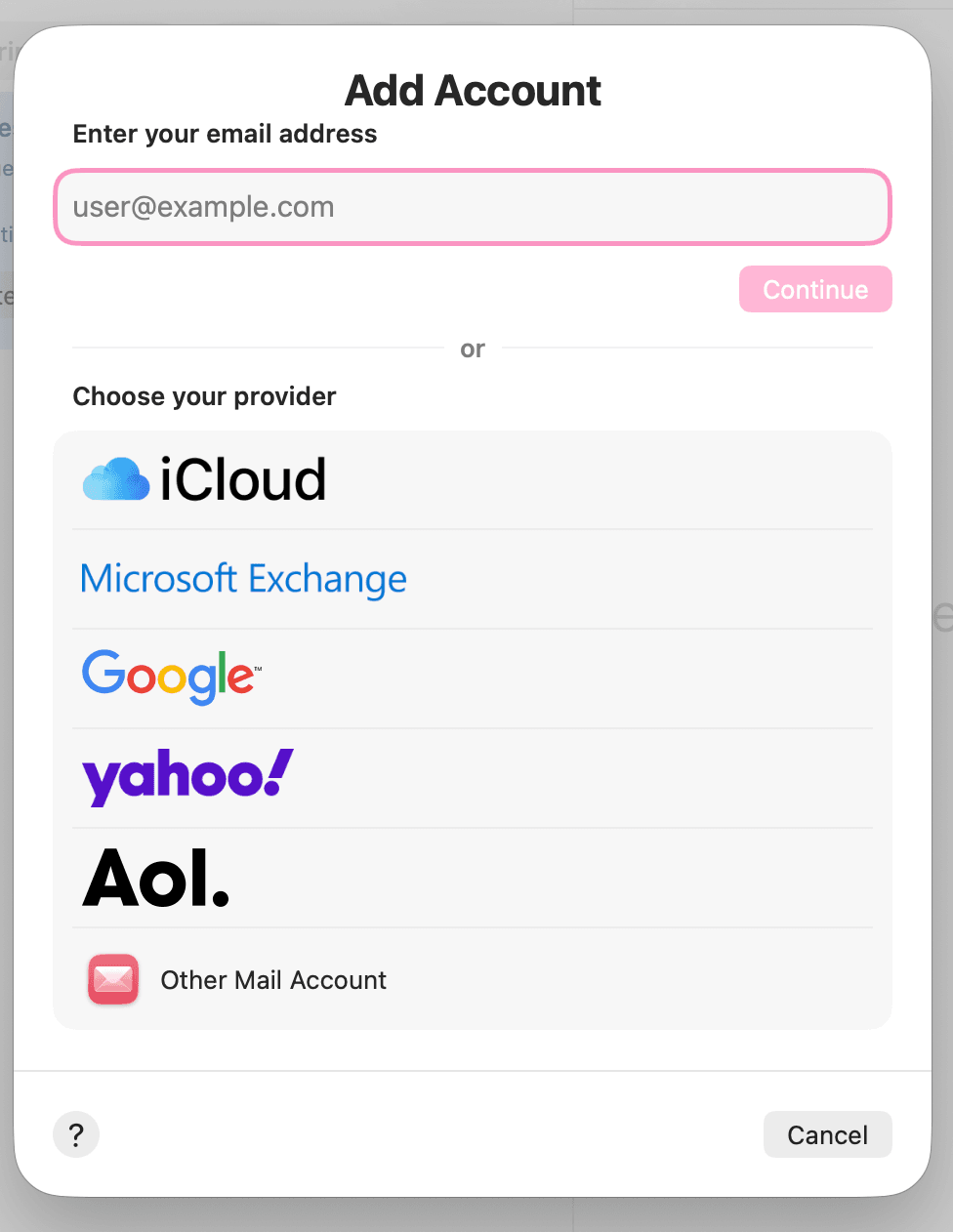 Select Other Mail Account from the provider list