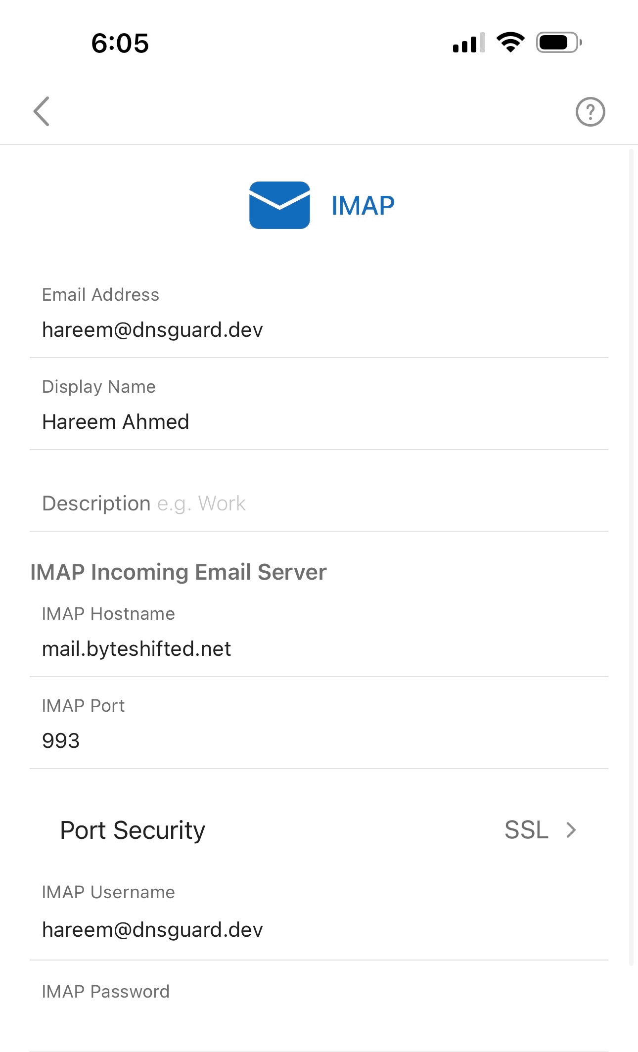IMAP incoming server settings