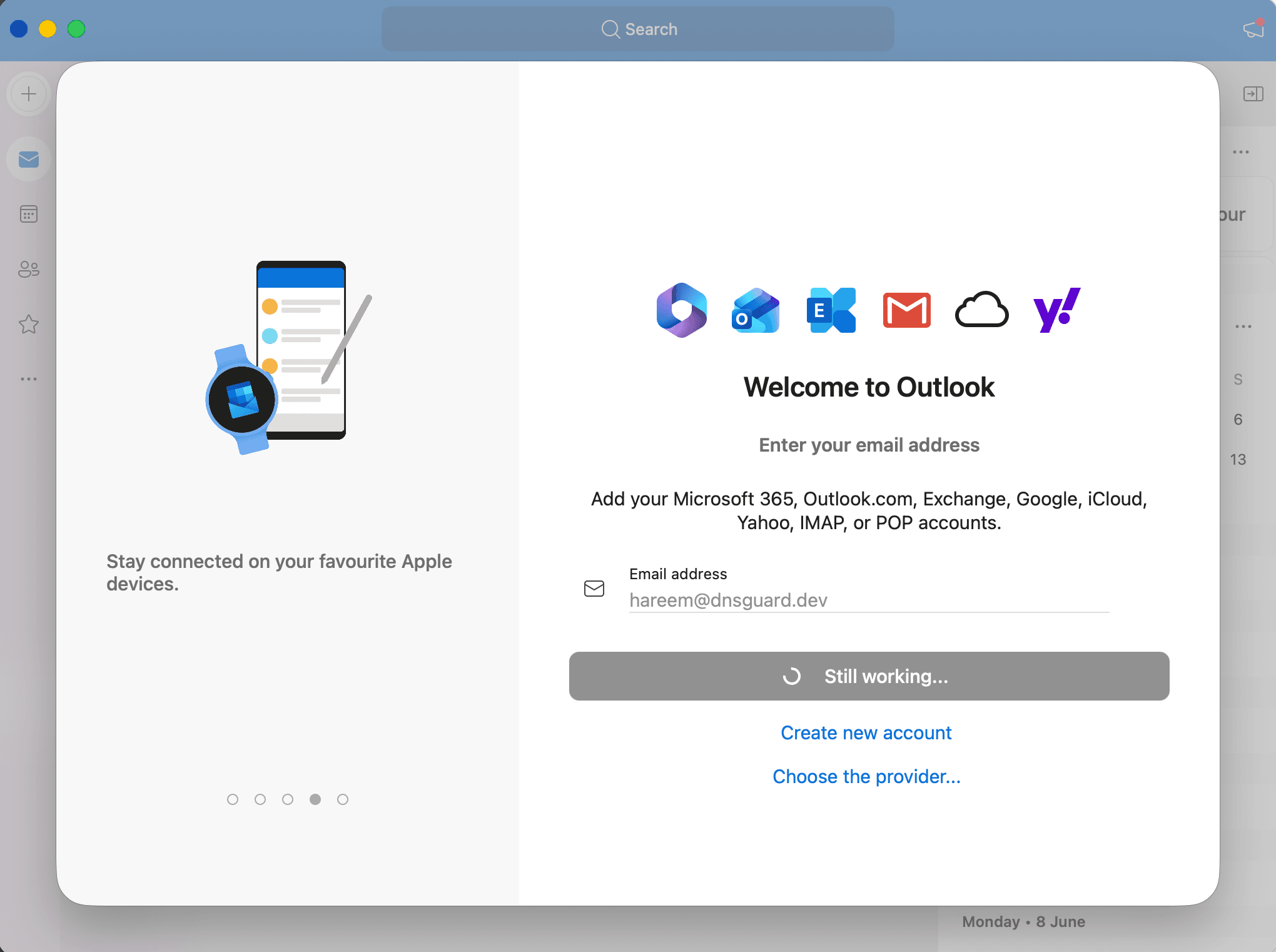 Email entered with Choose the provider option