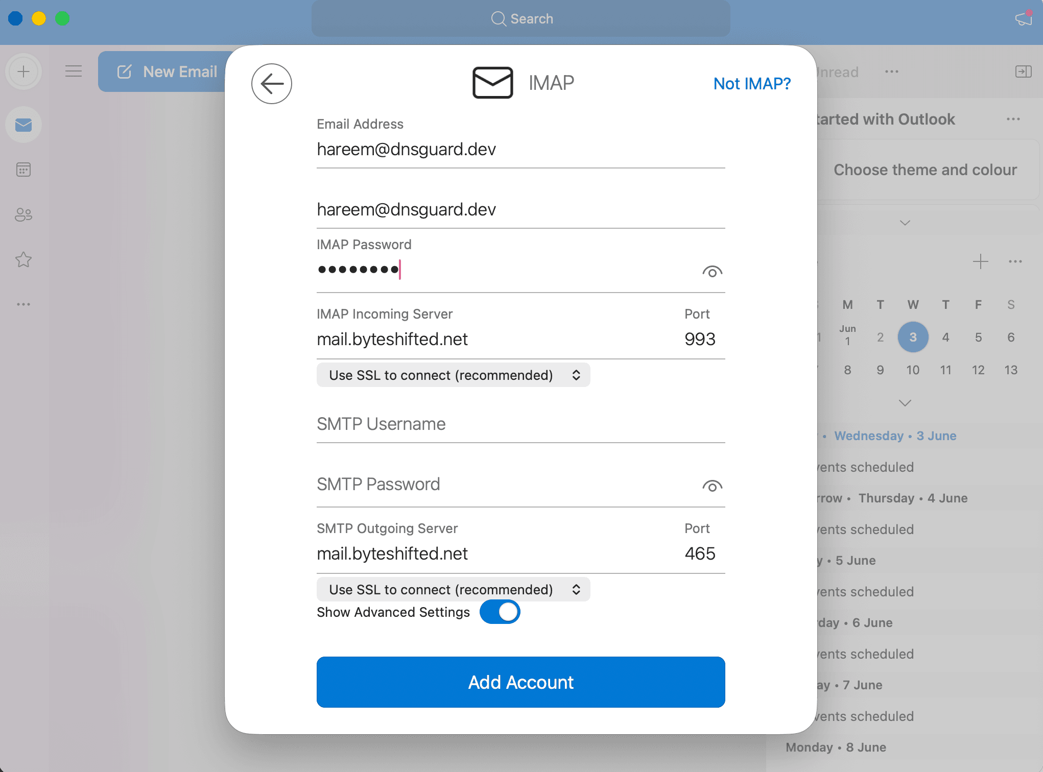 IMAP incoming server settings