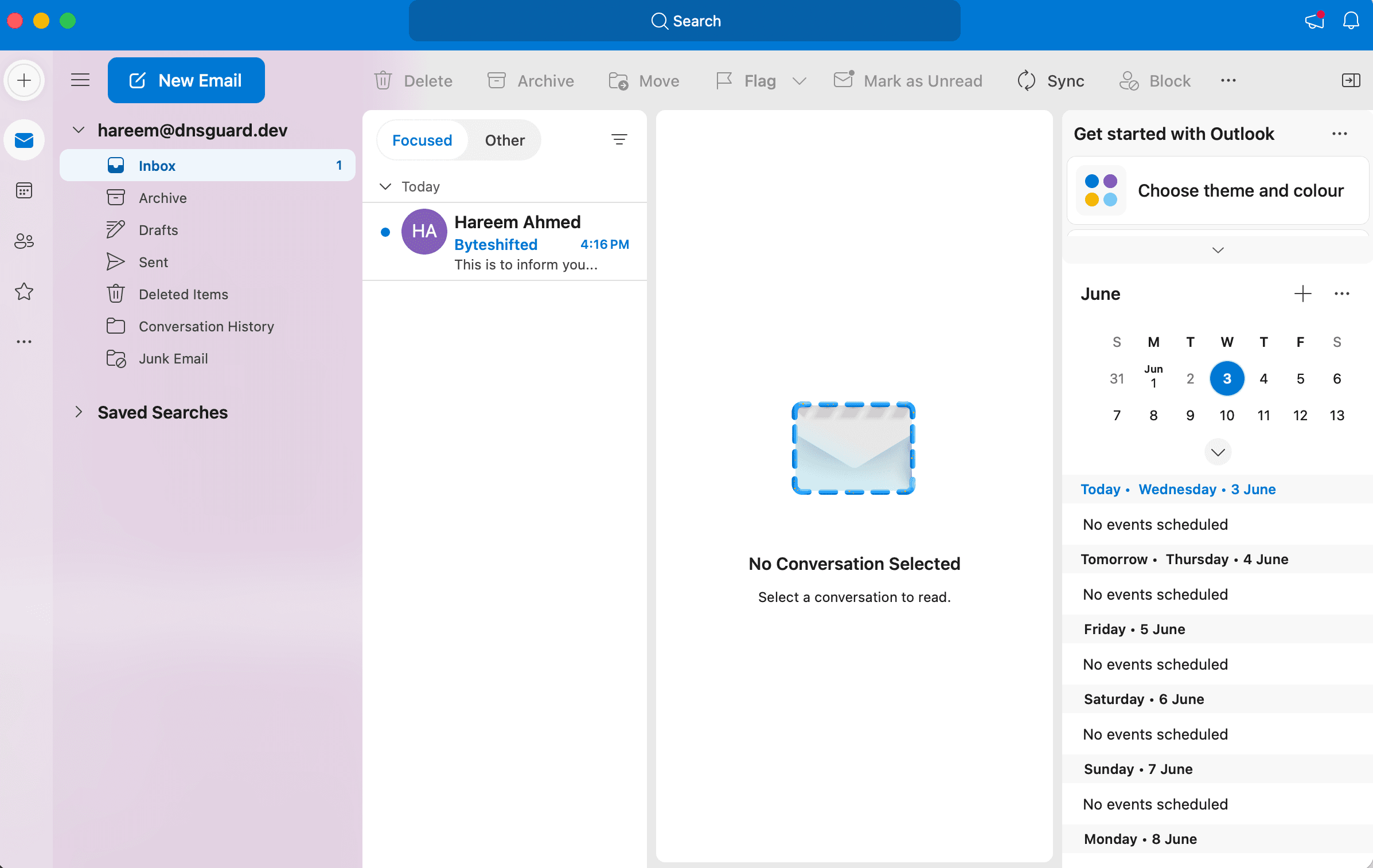 Outlook inbox with your account connected